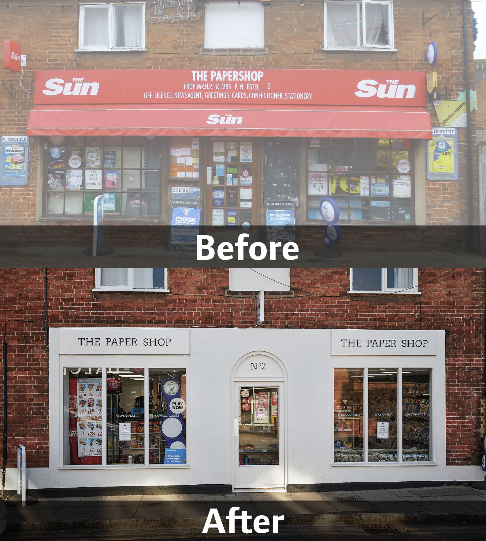 Shefford Paper Shop, before and after