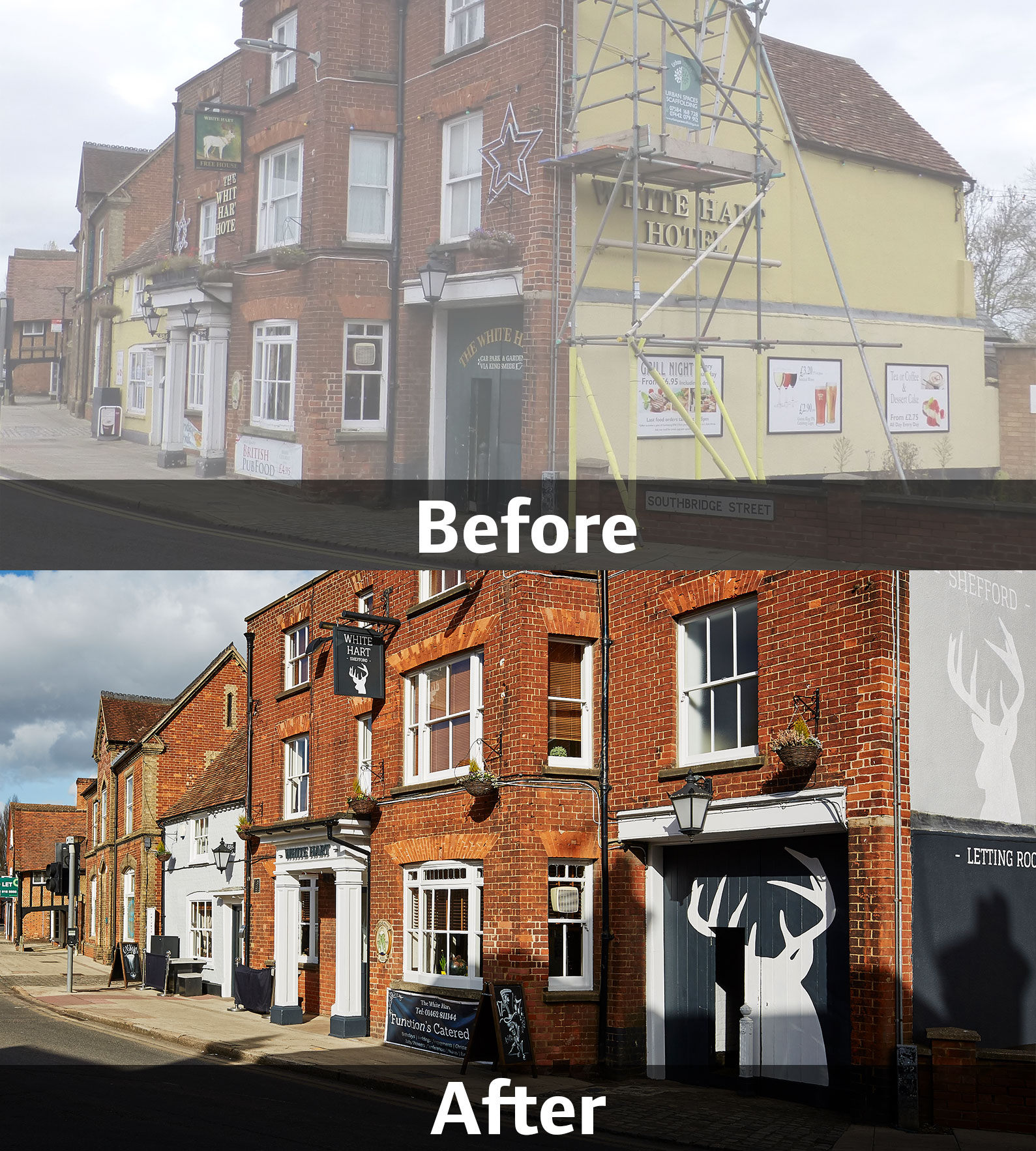 White Hart, Shefford, before and after