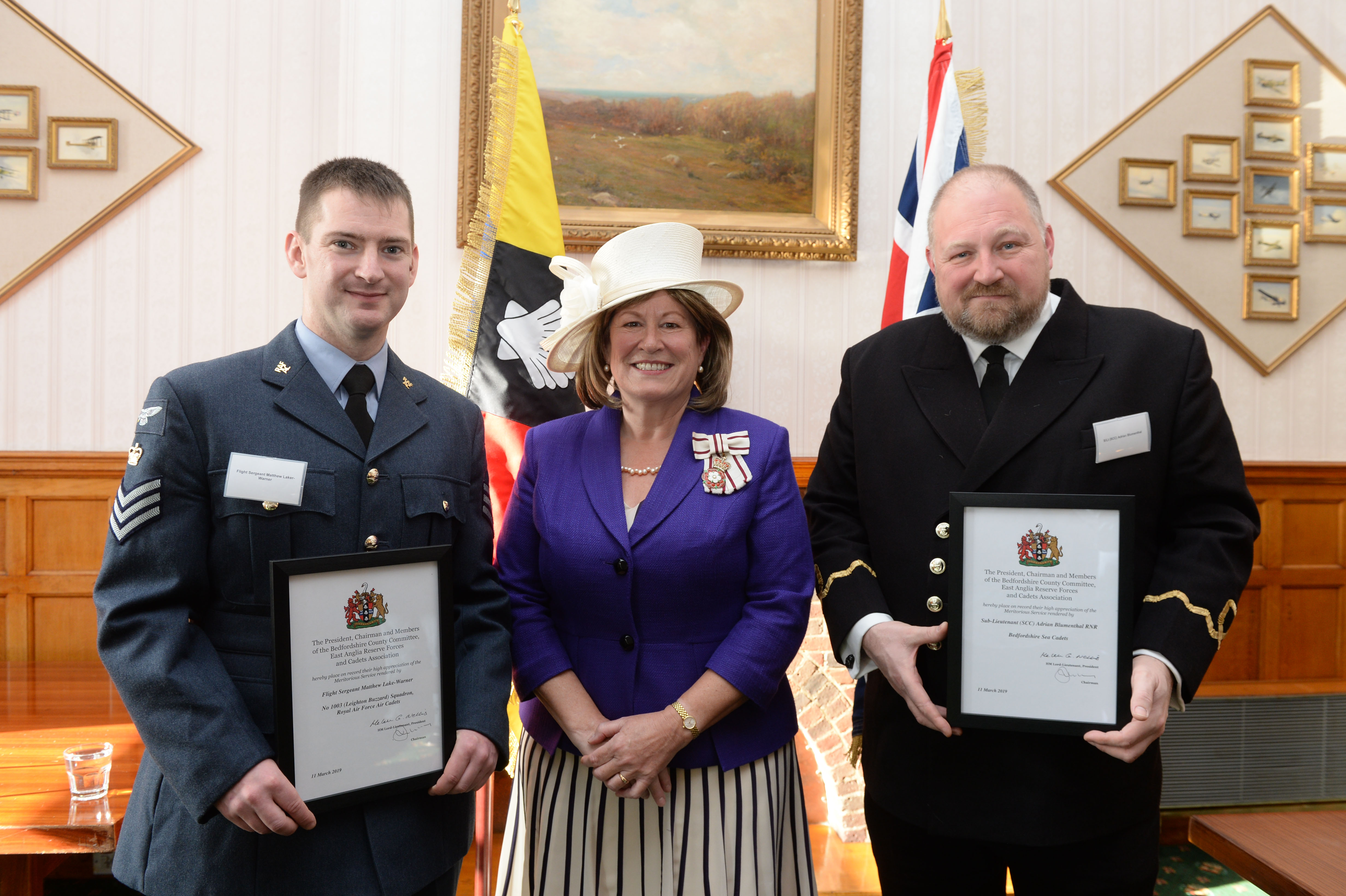 HM Lord Leiutenant Helen Nellis and winners of Certificates of Meritorious Service