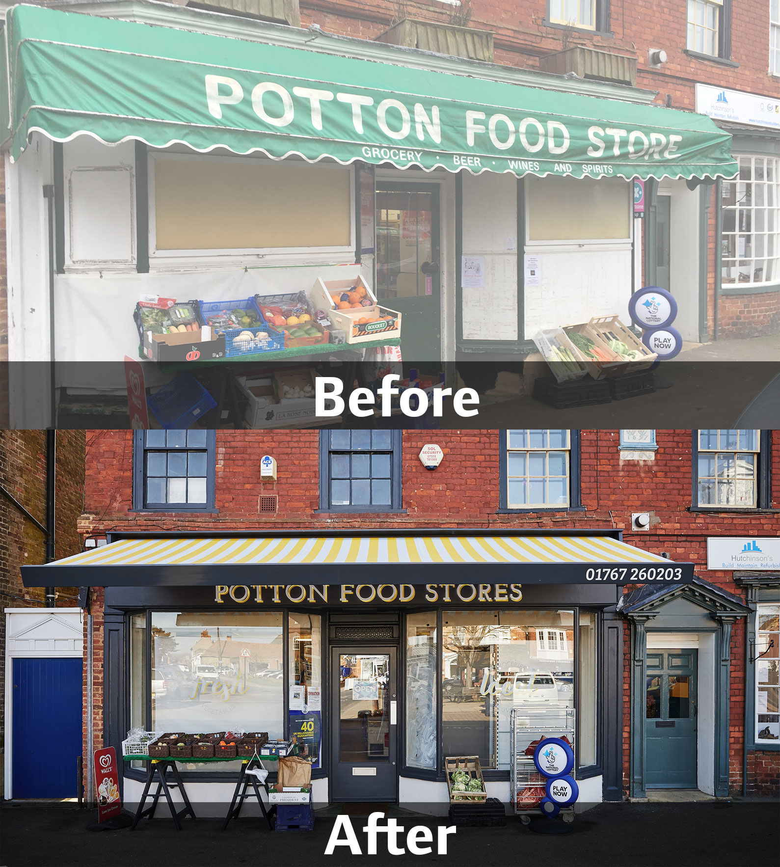 Potton Food Stores, before and after