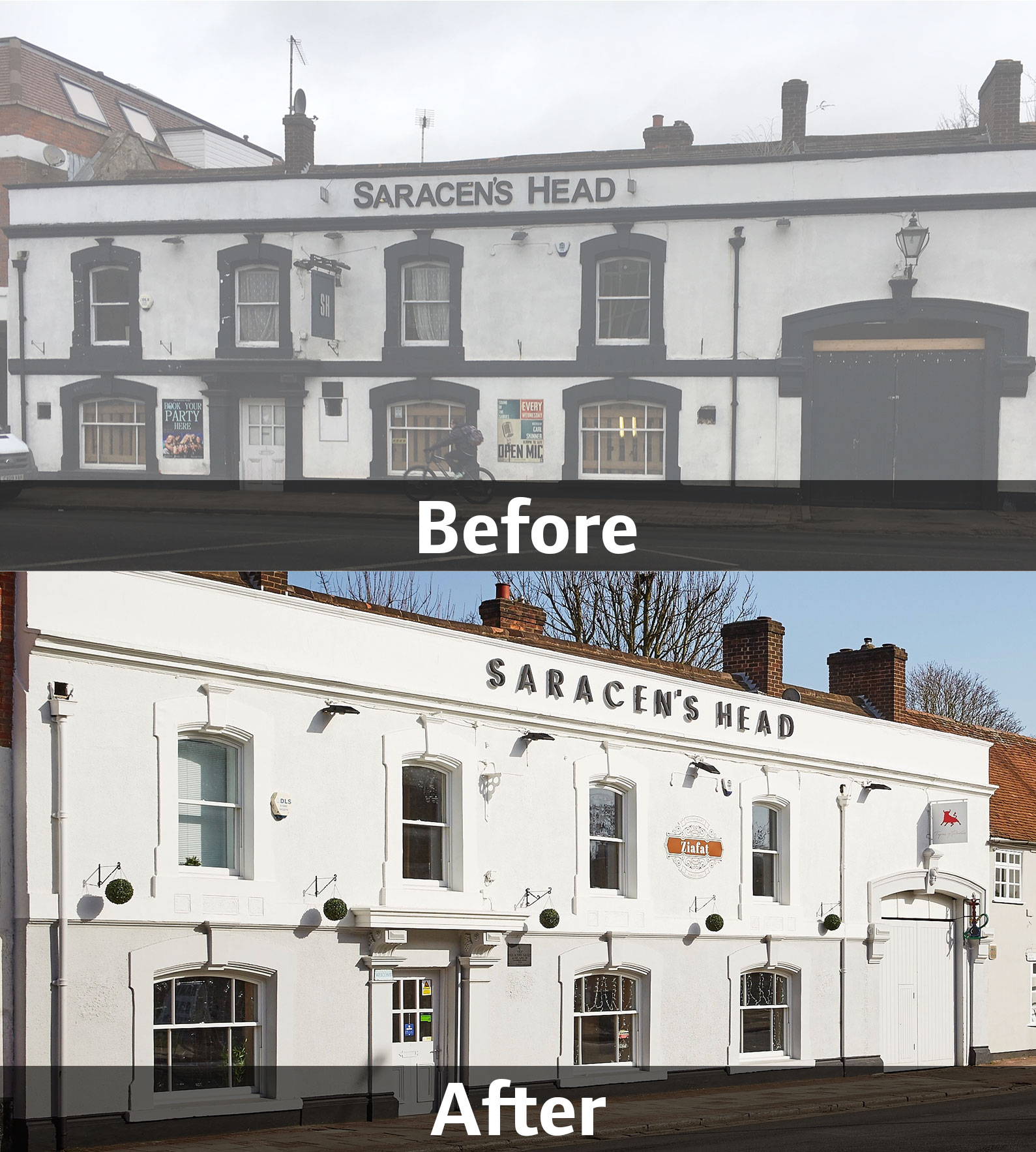 Saracen's Head, Dunstable, before and after