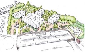 (HSC homepage) Artist's impression of Dunstable health hub and housing
