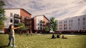 Artist's impression of outside space at Dunstable hub
