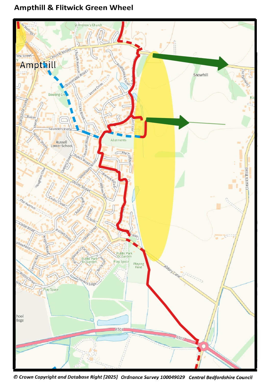 Map: Ampthill east, Church Street to Maulden Road