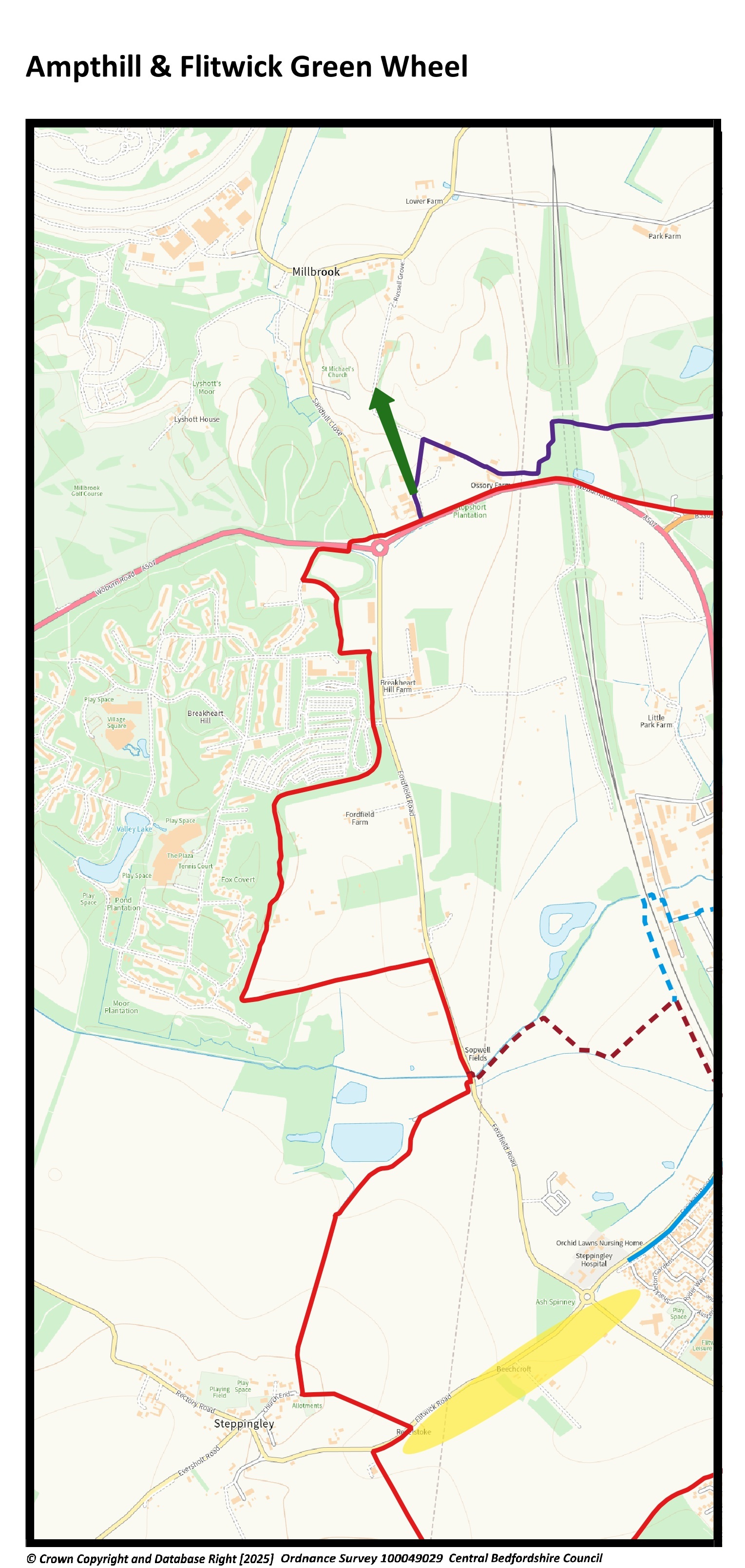 Map: Ampthill west, Flitwick Road to Woburn