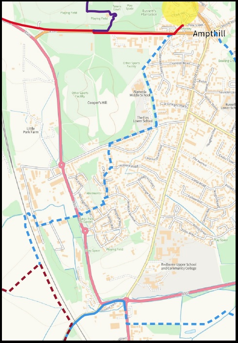 Map: central spoke to Woburn Road, Ampthill