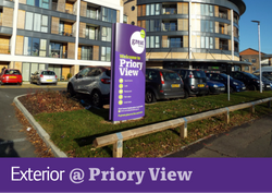 Exterior view of Priory View independent living scheme in Dunstable.