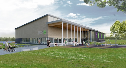 Artist's impression of proposed Houghton Regis community and leisure centre (south east view)