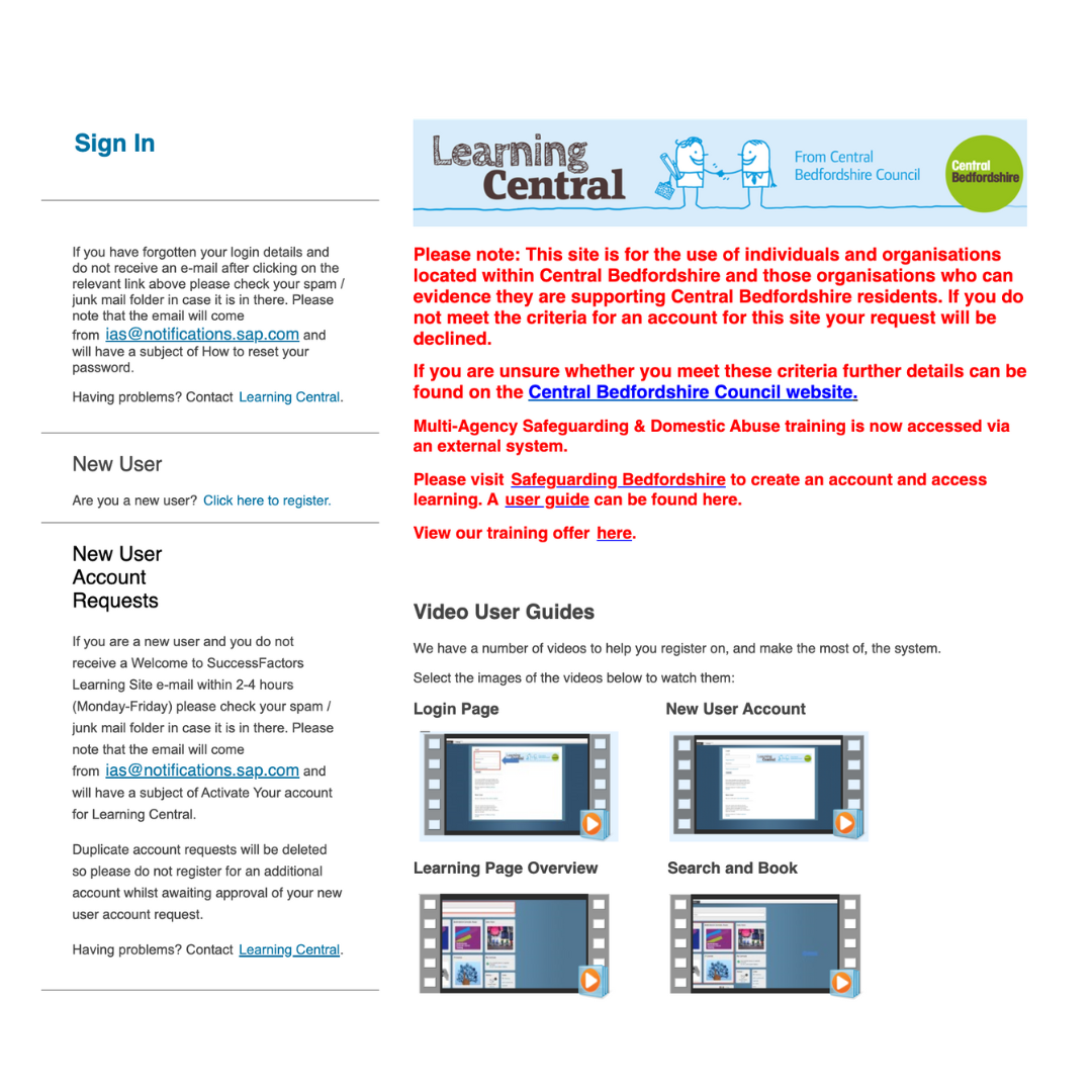 Learning Central sign in screenshot