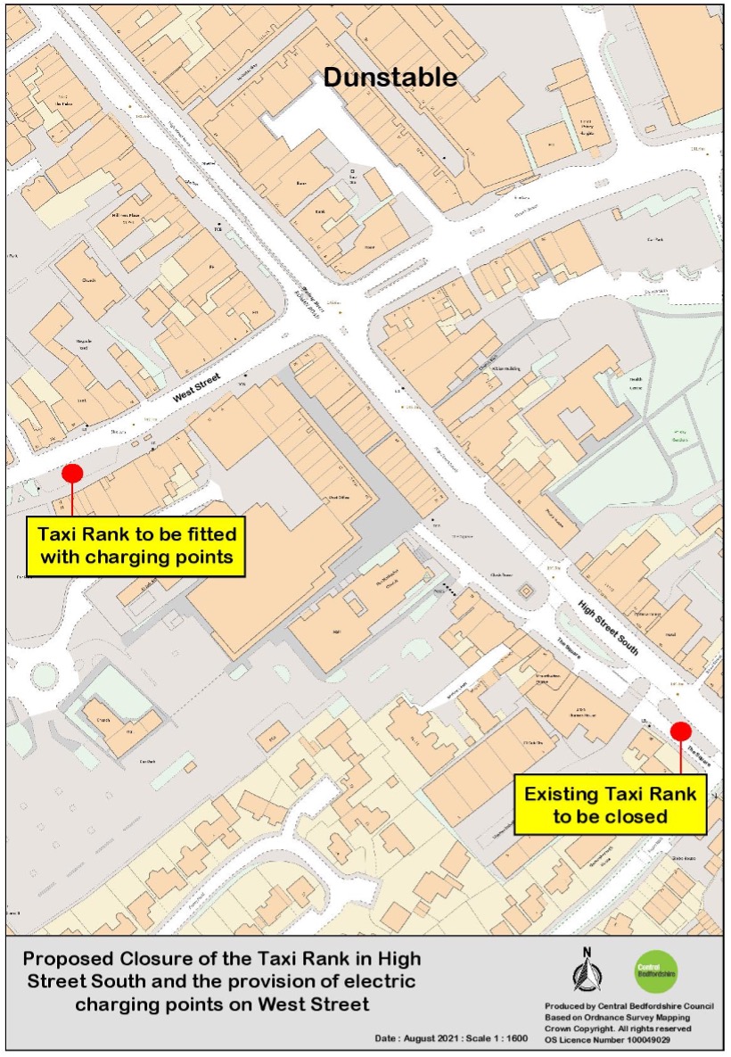 Location map of proposed taxi ranks in Dunstable