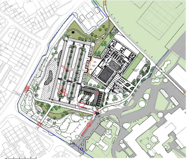 Proposed community and leisure centre site layout in Houghton Regis