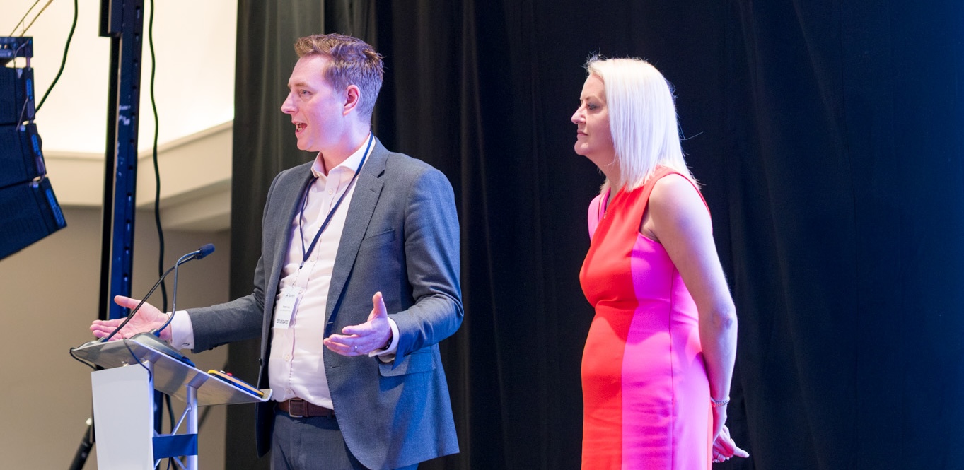 Robert Ling and Zoe Grant on stage at Socitim 2025