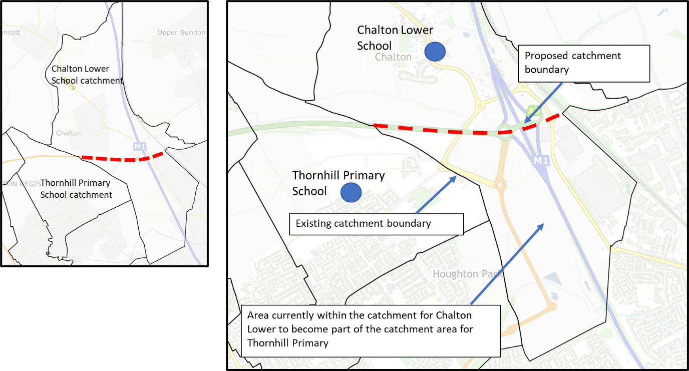 Map showing changes to Thornhill Lower School catchment area.