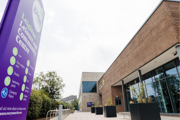 Leighton Leisure Centre - front entrance and sign